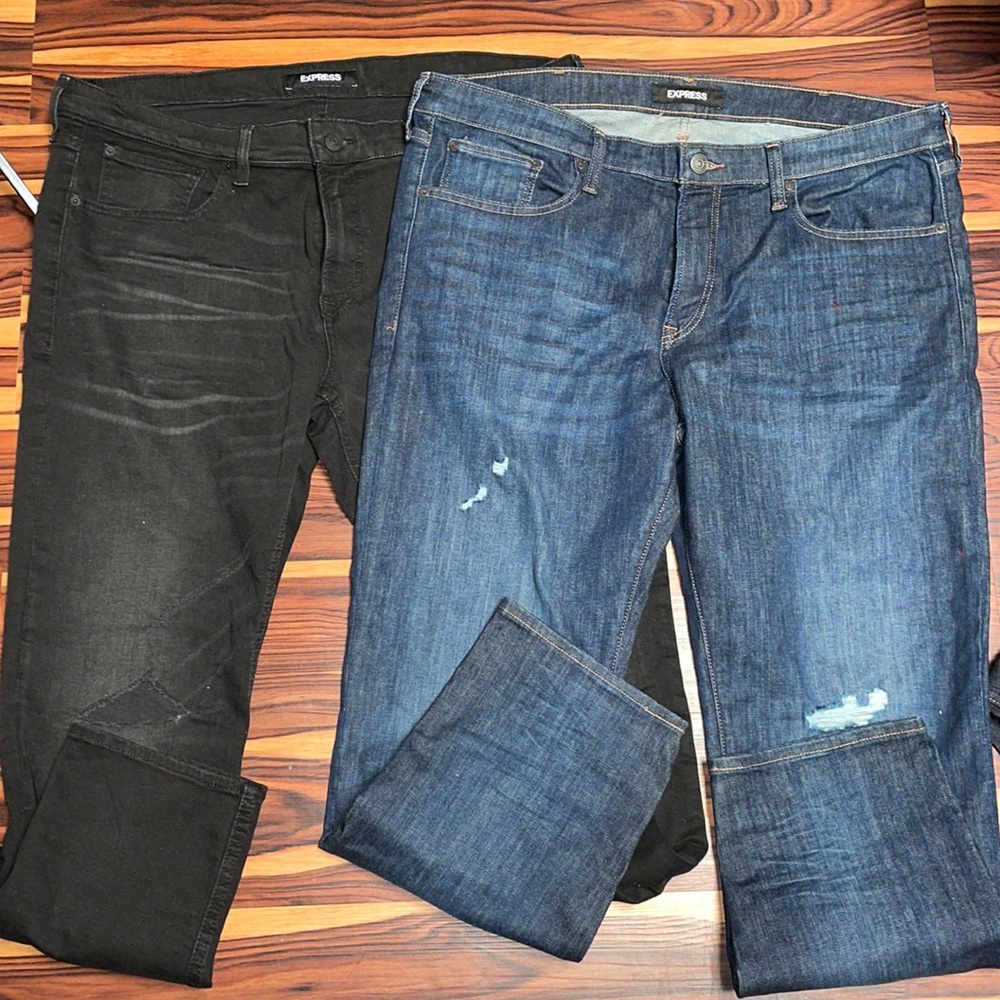 Express Men's Slim Straight Jeans Bundle Black & Blue 40x30 Two-Pack
